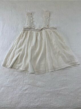 M.A.B.E. Womens M Romy Top White NWT 100% Cotton Babydoll Ruffle Boho Blouse